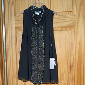 Jennifer Lopez Black and Gold Lace Blouse